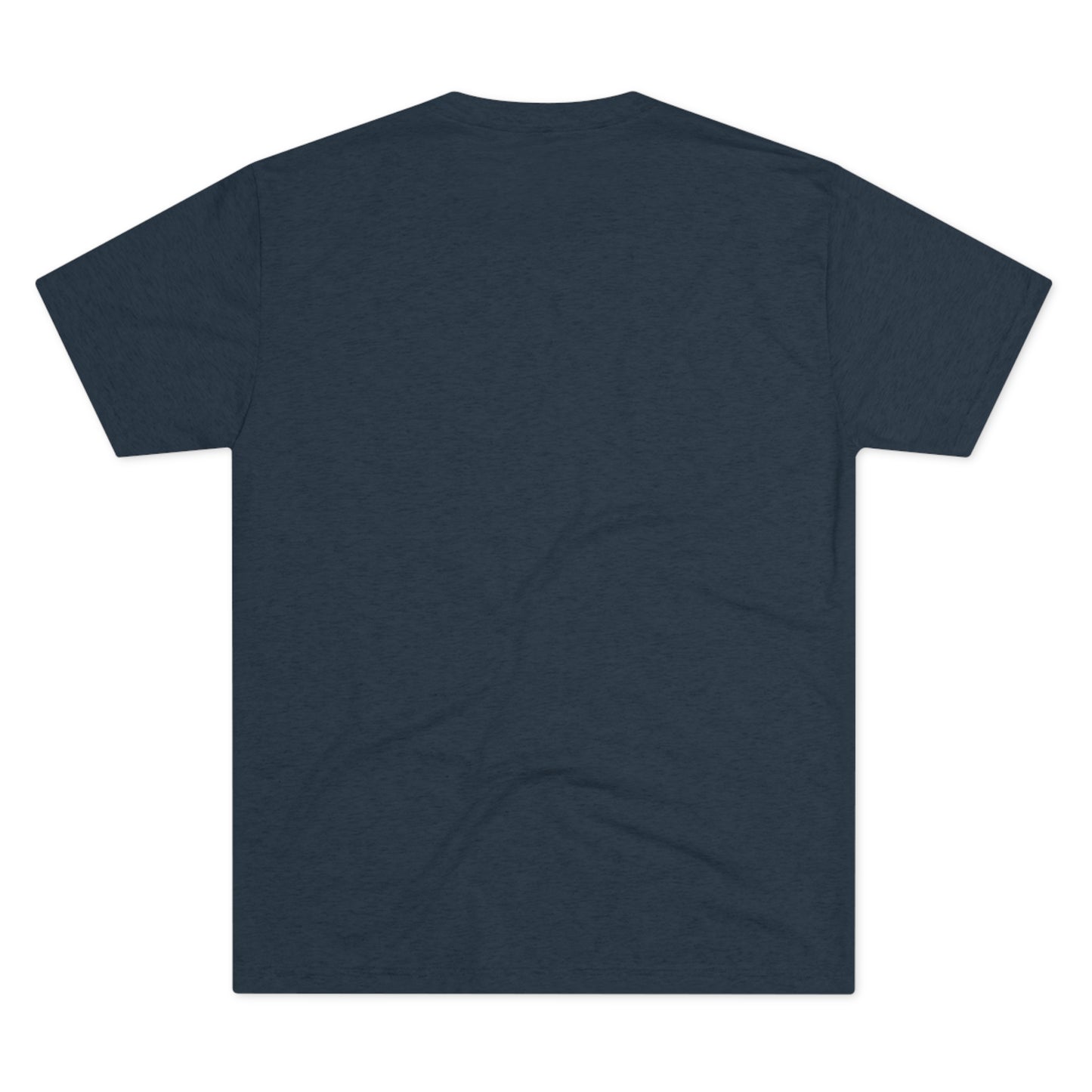 Plain navy blue Inhale Strength Exhale Doubt w Images - Unisex Tri-Blend Crew Tee by Printify displayed from the back on a white background. The shirt is smooth with no visible logos or designs. Ideal for workout apparel.
